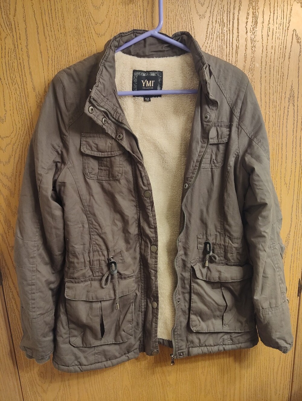 YMI Olive Green Women’s Military Field Jacket with Sherpa Lining